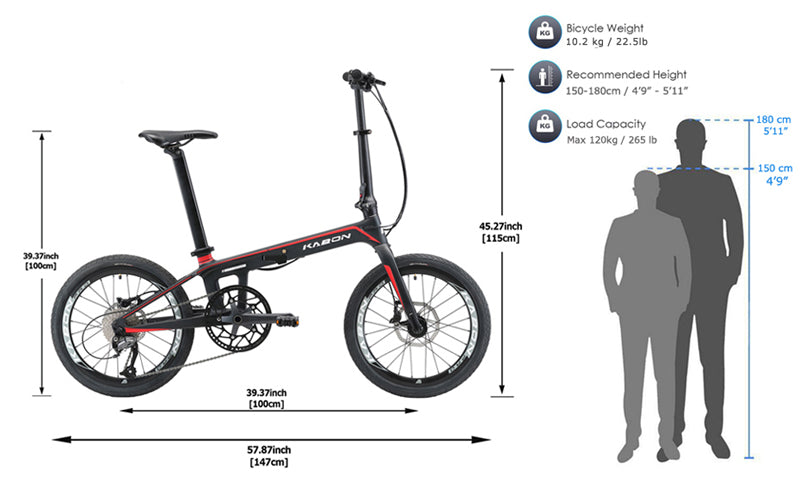 KABON City taittuva pyörä hiilikuitu Shimano Altus 9S 20 tuumaa hiilipyörillä