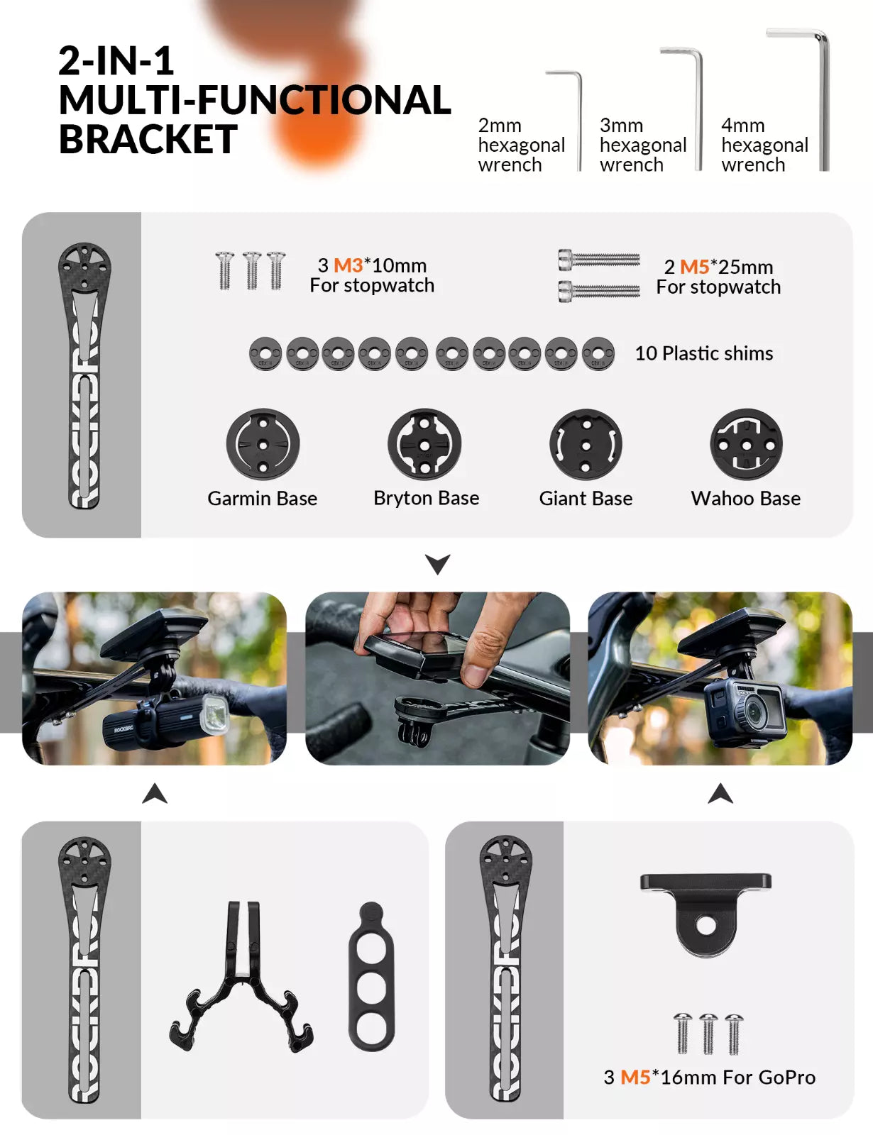 ROCKBROS Polkupyörätietokone GPS-kiinnitys Polkupyörän valosovitin GoPro Carbon Fiber