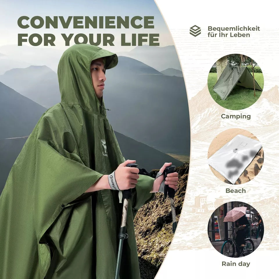 Qunature Outdoors Monitoiminen Rain Poncho Polkupyörä Rain Cape Rain Poncho