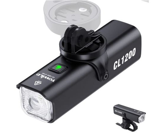 TOWILD CL1200 Garmin/GoPro -kiinnitys Yhteensopiva 1200 4000 mAh akku, vedenpitävä pyörävalo työmatkakäyttöön