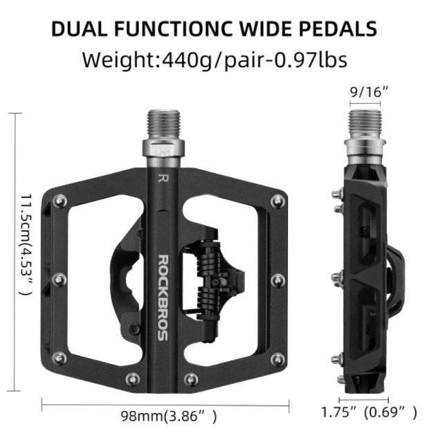 ROCKBROS Fahrradpedale Klickpedale Halb Platform mit SPD Pedale 9/16 Zoll Schwarz