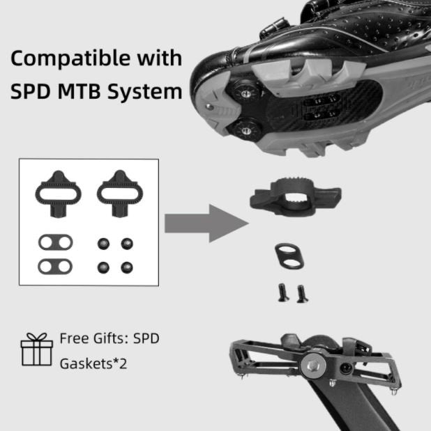 ROCKBROS Fahrradpedale Klickpedale Halb Platform mit SPD Pedale 9/16 Zoll Schwarz